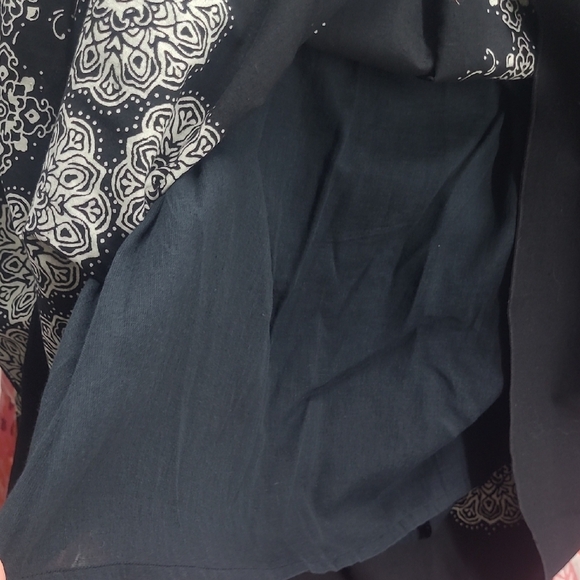 A-Line Skirt Calf Length Black Cream Mandella Print Boho Elastic Waist Pull On - Picture 9 of 9